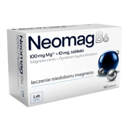 Neomag B6 – tabletki powlekane z magnezem i witaminą B6, 60 tabletek
