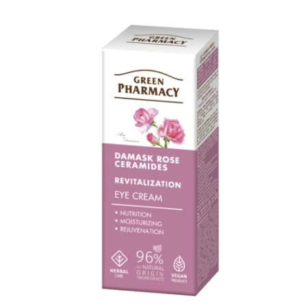 Green Pharmacy Róża damasceńska + Ceramidy krem pod oczy–regeneracja, nawilżenie i redukcja zmarszczek 15 ml