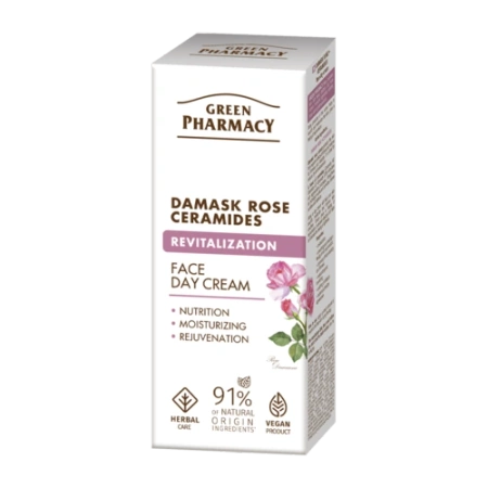 Green Pharmacy Róża damasceńska + Ceramidy krem do twarzy na dzień–nawilżenie, elastyczność, ochrona 50 ml