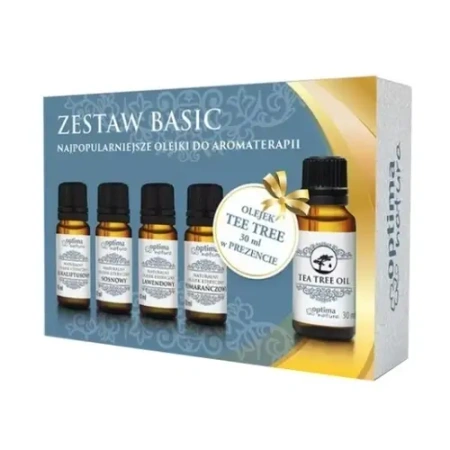 Optima Natura Zestaw naturalnych olejków „Basic” – eukaliptus, sosna, lawenda, pomarańcza, Tea Tree 4x10 ml +30 ml