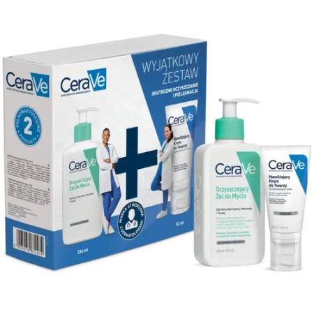 CeraVe do Skóry Suchej i Wrażliwej Zestaw: Żel Oczyszczający do Twarzy 236 ml + Krem Nawilżający 52 ml
