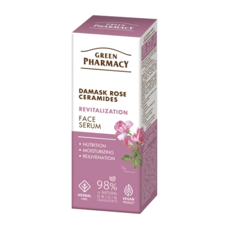 Green Pharmacy Róża damasceńska + Ceramidy serum do twarzy–regeneracja, nawilżenie i blask dla skóry dojrzałej 30 ml