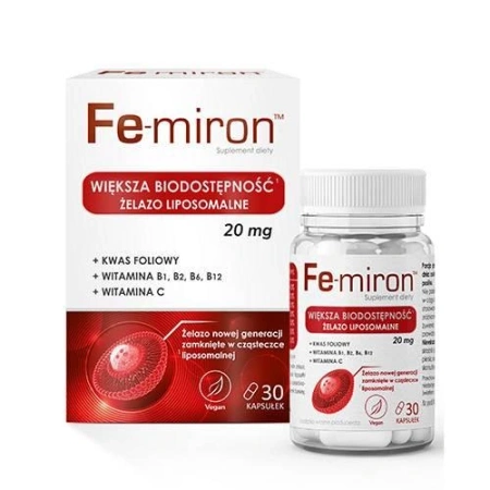Fe-miron – wsparcie poziomu żelaza i redukcja zmęczenia 30 kapsułek Domowa Apteczka