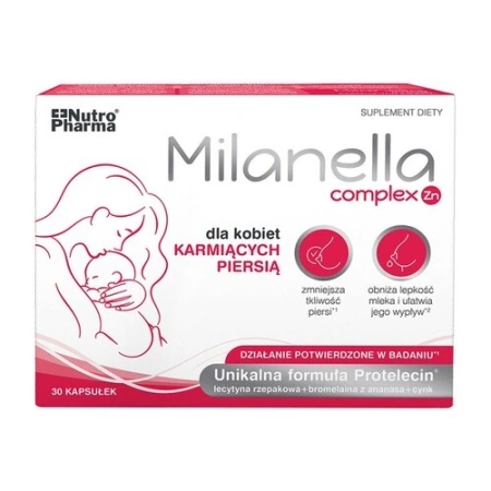 Milanella Complex Zn – suplement diety z cynkiem, lecytyną i bromelainą dla kobiet karmiących 30 kapsułek