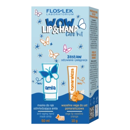 FLOS-LEK WOW LIP&HAND CARE KIT Zestaw maska do rąk 50 ml + pomarańczowa wazelina do ust 10 g