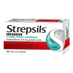 Strepsils Intensive miód i eukaliptus 24 pastylki – lek na ból gardła, obrzęk i stany zapalne