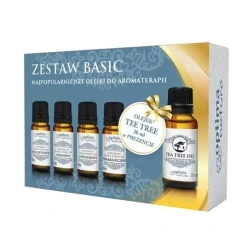 Optima Natura Zestaw naturalnych olejków „Basic” – eukaliptus, sosna, lawenda, pomarańcza, Tea Tree  4x10 ml +30 ml