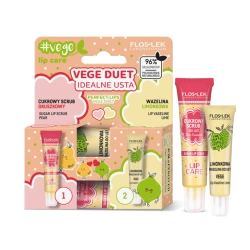FLOS-LEK VEGE DUET IDEALNE USTA Zestaw cukrowy scrub gruszkowy 14g + limonkowa wazeliza do ust 10 g
