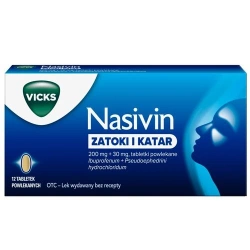 Vicks Nasivin Zatoki i Katar 12 tabletek – lek na zatkany nos, ból głowy i gorączkę